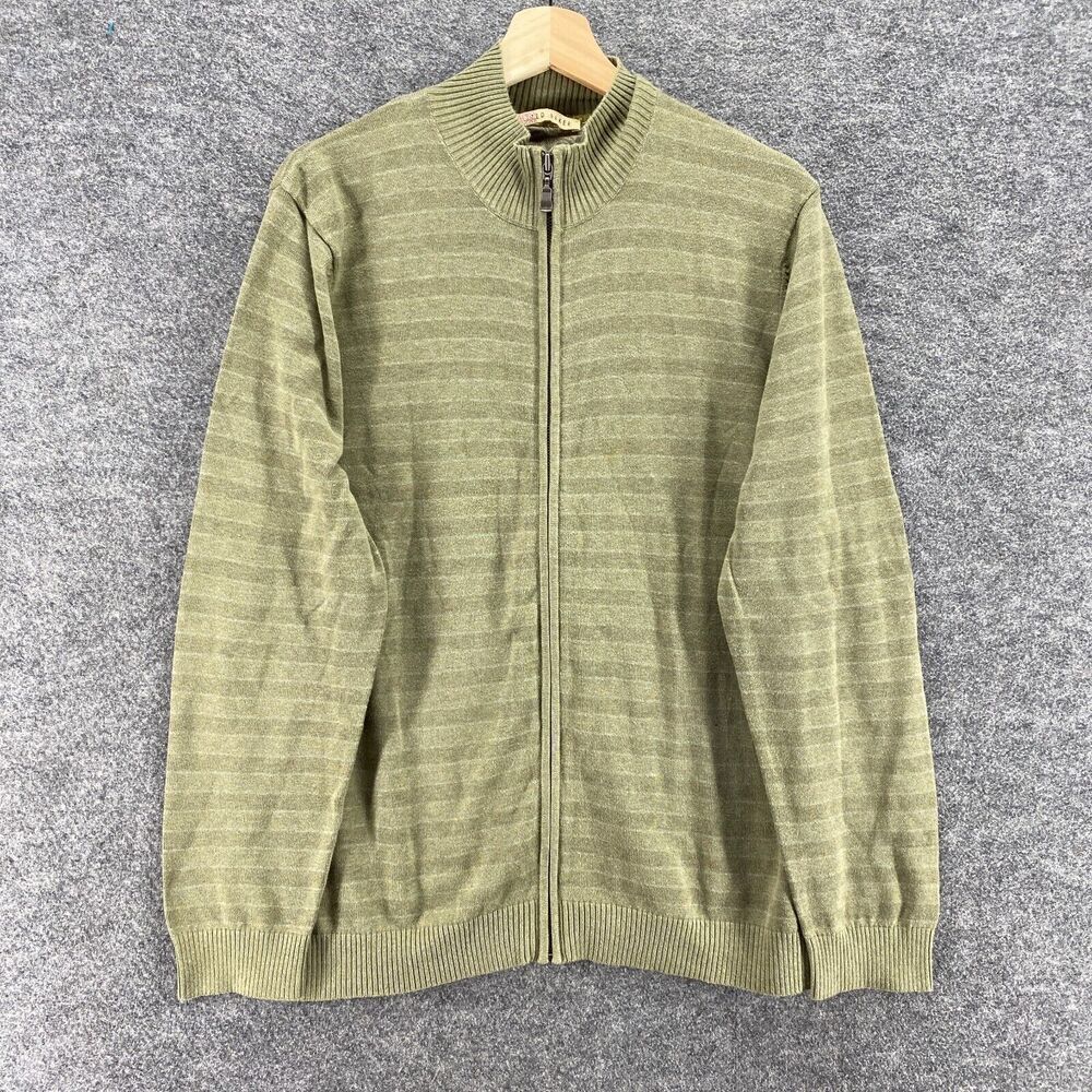 Ted Baker Full Zip Sweater Men 4 Gray Striped Long Sleeve High Neck Cotton